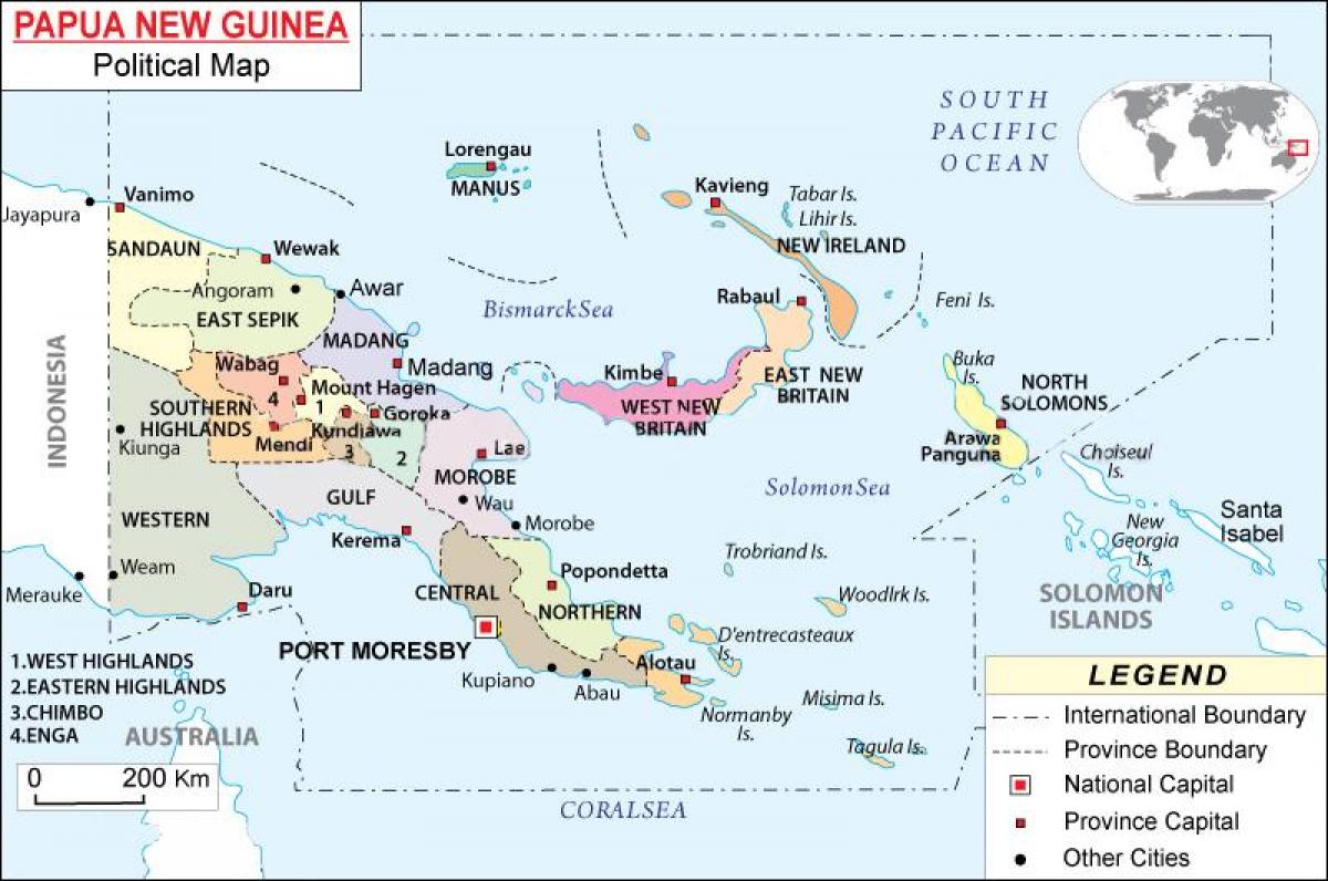kaart van papoea-nieuw-guinea provincies