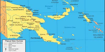 Kaart van kina van papoea-nieuw-guinea en omringende landen